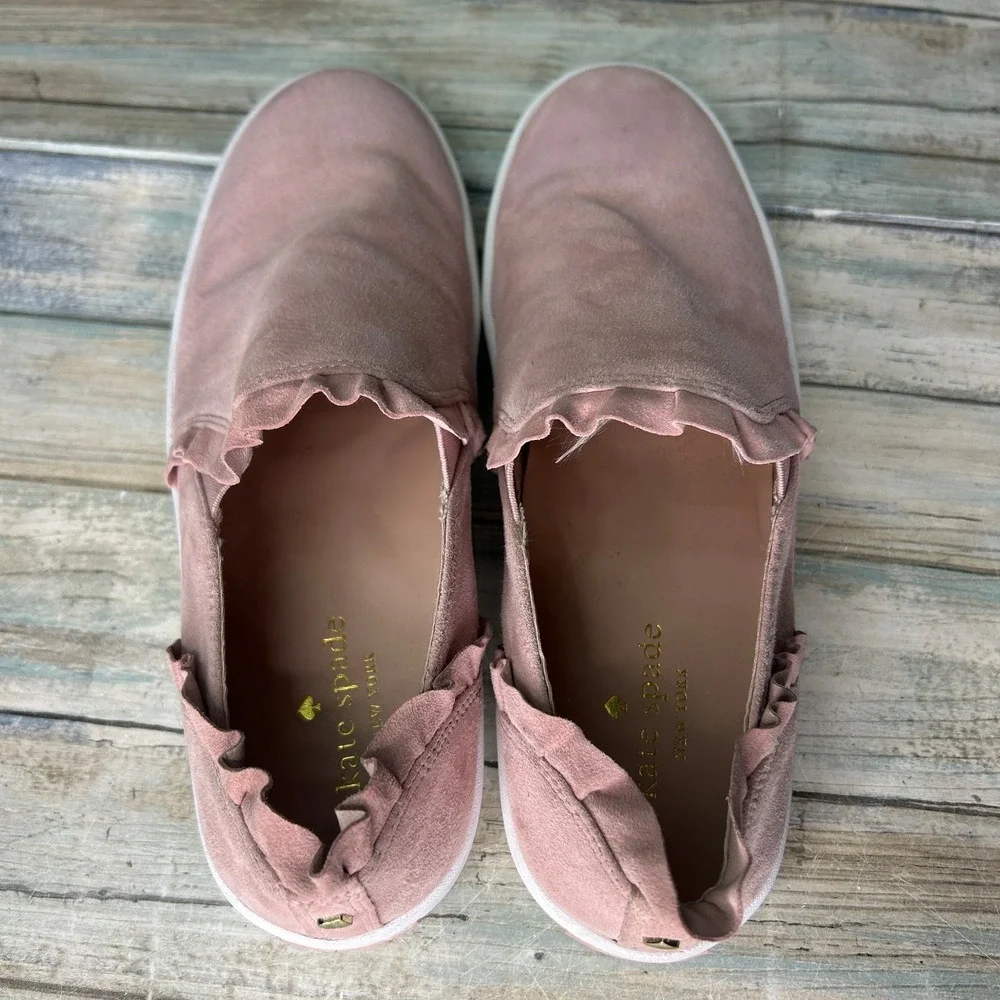Kate Spade New York Womens 7M Leather Lillie Ruffle Slip On Sneakers‎ Suede